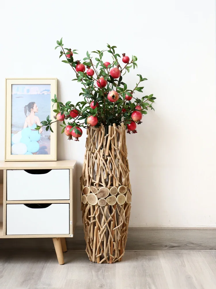 Wooden floor-to-ceiling vase ornaments living room flower arrangement dried flowers artificial flowers artificial flowers