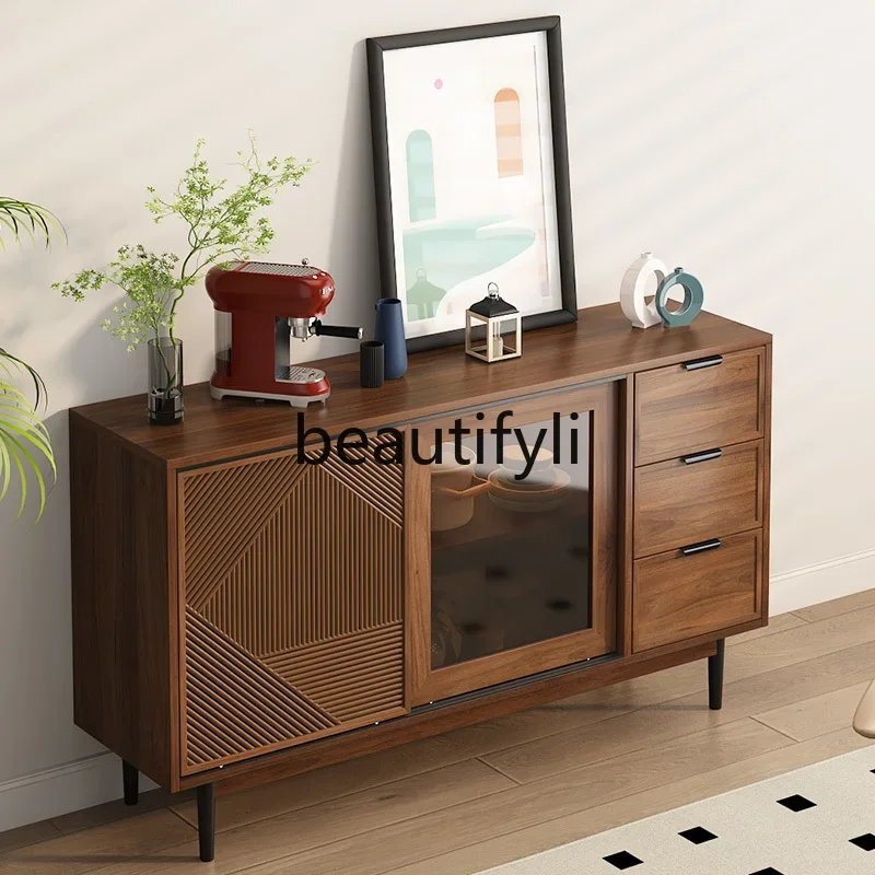 Side cabinet Double sliding door Solid wood against the wall Integrated locker Tea cabinet Storage bucket cabinet