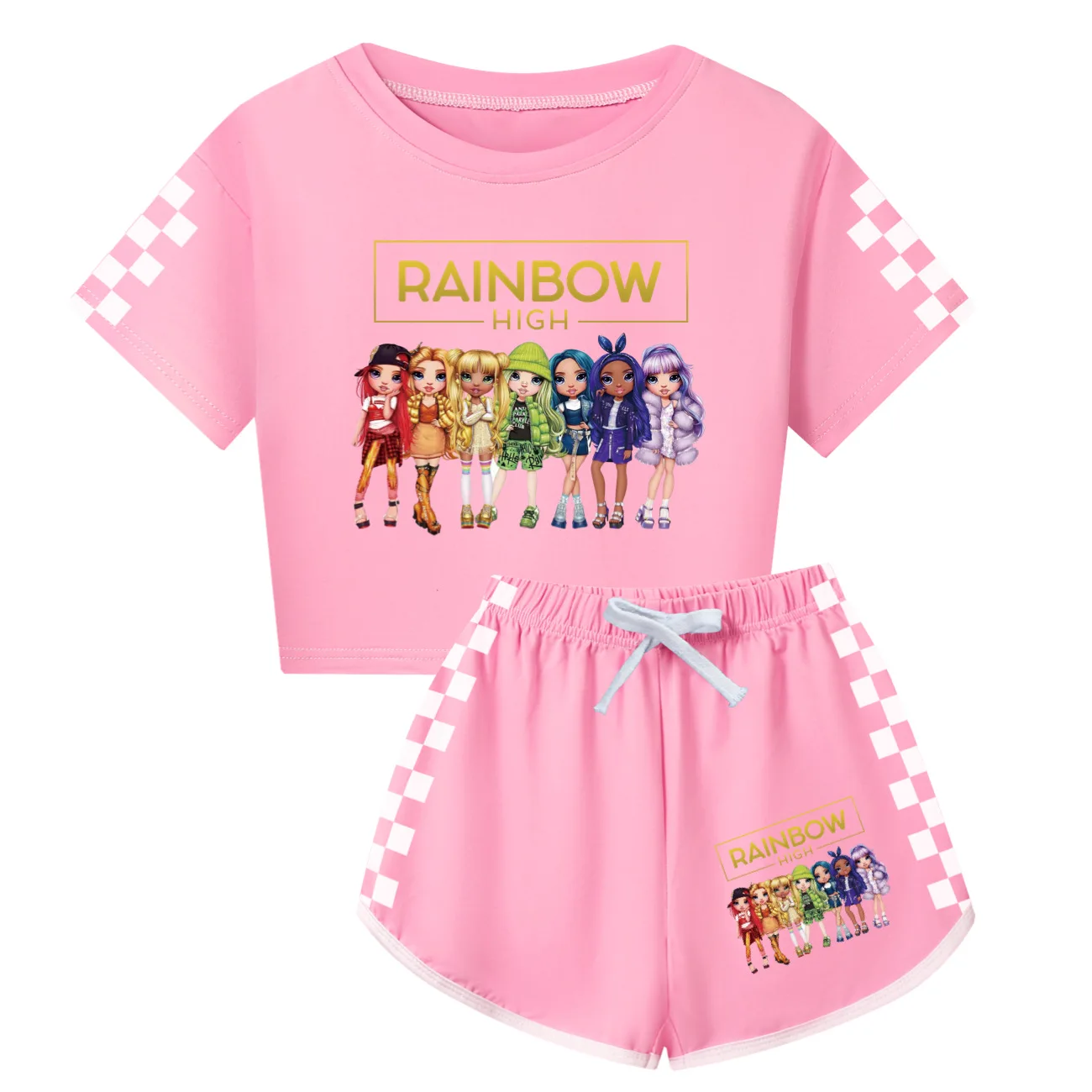 Rainbow High Fantasy Friends Kids Summer Clothes Girl Short Sleeve Running Sport Tops Shorts 2pcs Set Family Matching Outfits