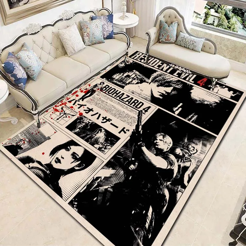 R-Resident Evil Horror Game Print Flannel Area Rug Non‑Slip Floor Mat For Couch Bedroom Living Room Indoor Home Holiday Gift