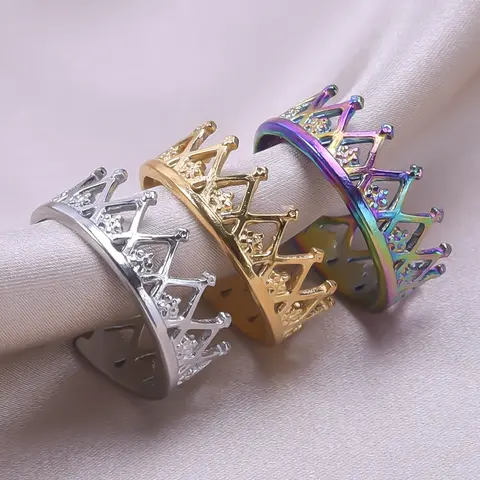 Adjustable Ring Crown Stainless Steel Rings For Women Men Accessories Fashion Romantic Jewelry Wedding Anniversary Bague Femme