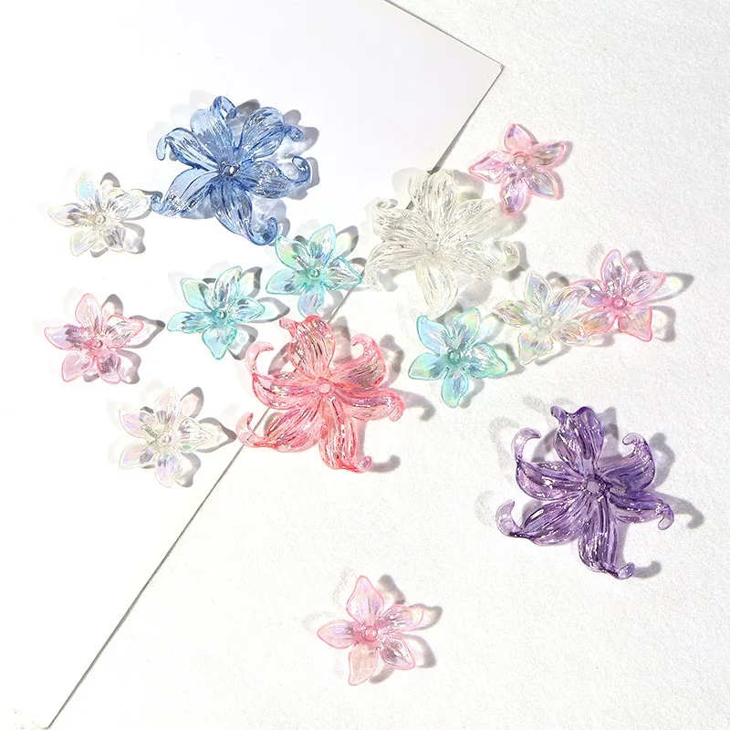 10 flower accessories, ab color clothing accessories, hair ornaments, headwear decorations, through-hole six-petal flower orname