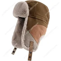 PURFUN Men Women Faux Fur Trapper Hat Stylish Splicing Color Winter Ski Hunting Hat Elders Warm Plush Ushanka Earflap Cap