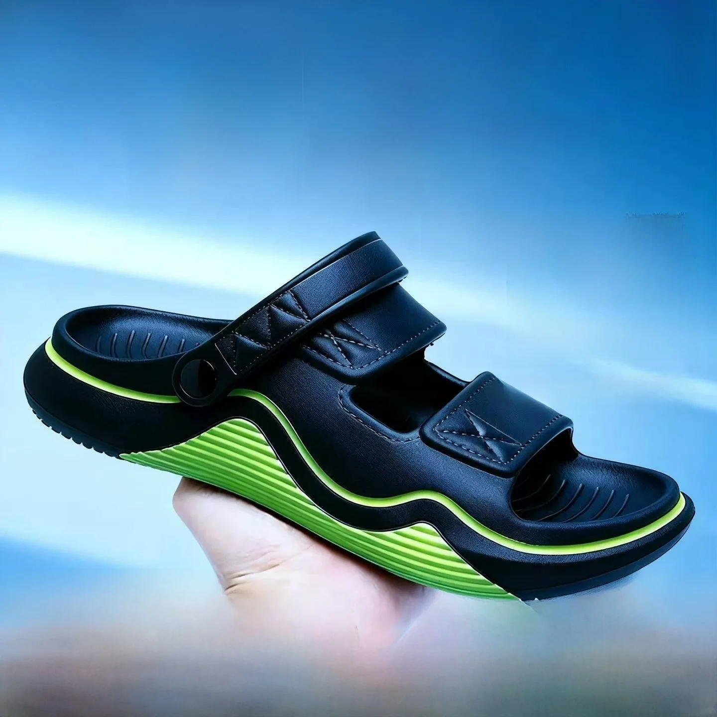 Summer Men's Sandals Outdoor Sports Slippers Thick Bottom Anti-slip Driving Beach Shoes Casual Low Top PVC Material Slip-On