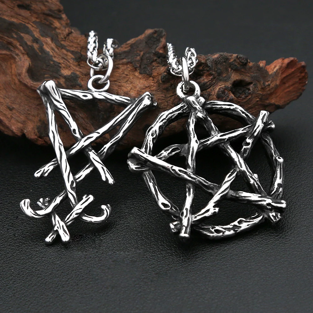 Classic Vintage Seal of Lucifer Satanic Pendant Stainless Steel Black Simple Pentagram Group Necklace For Men Biker Jewelry Gift