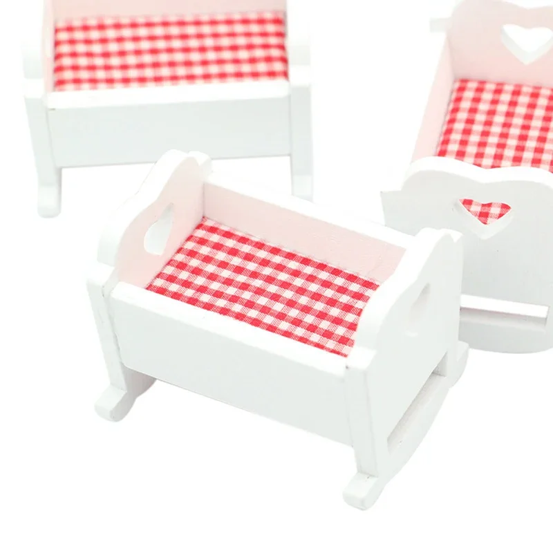 Cama en miniatura para casa de muñecas 1:12, cuna para guardería, muebles para cama de bebé, modelo de decoración, accesorios para casa de muñecas de juguete
