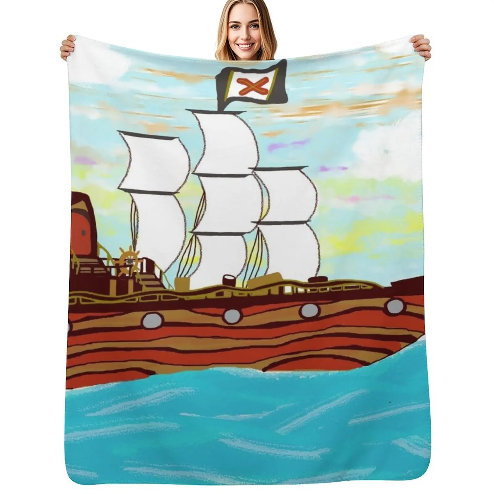 Pirate Ship Sailing the Ocean Throw Blanket Cozy Home Blanket Gift for Christmas Holiday