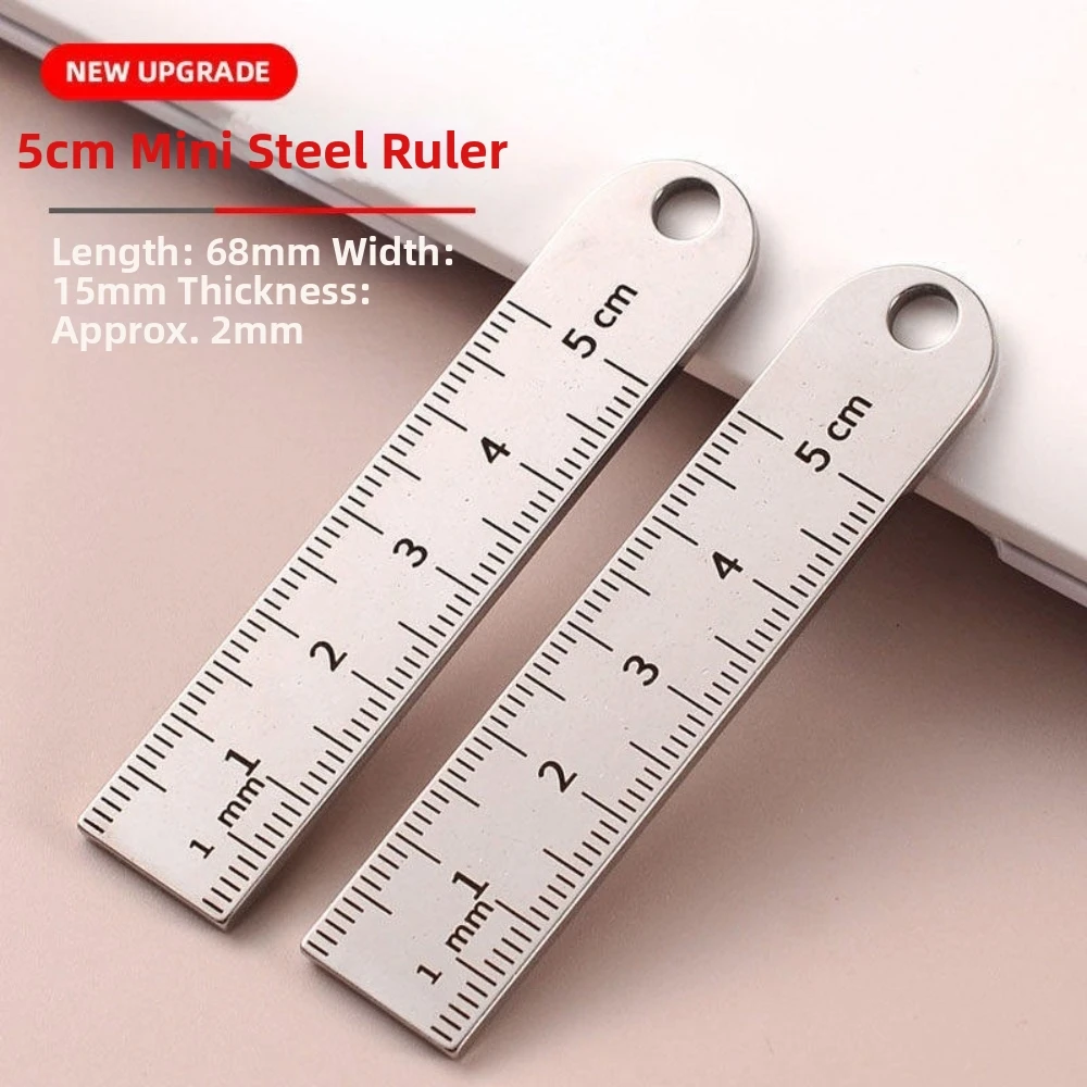 Stainless Steel Mini Measuring Ruler Anti-Loss Design Pendant Ornament Keychain Measuring Tool Backpack Charm Multi-Functional