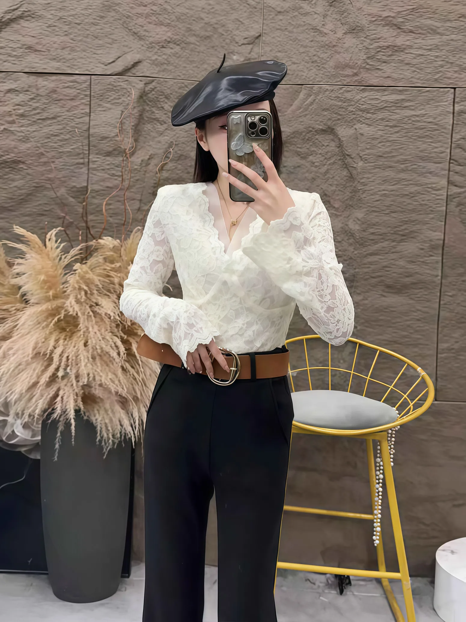 

Thiened Fce Lined Long Sve V-Ne Lace irt Women's Base Layer irt Warm Top Spring New Sle Girl's Faion