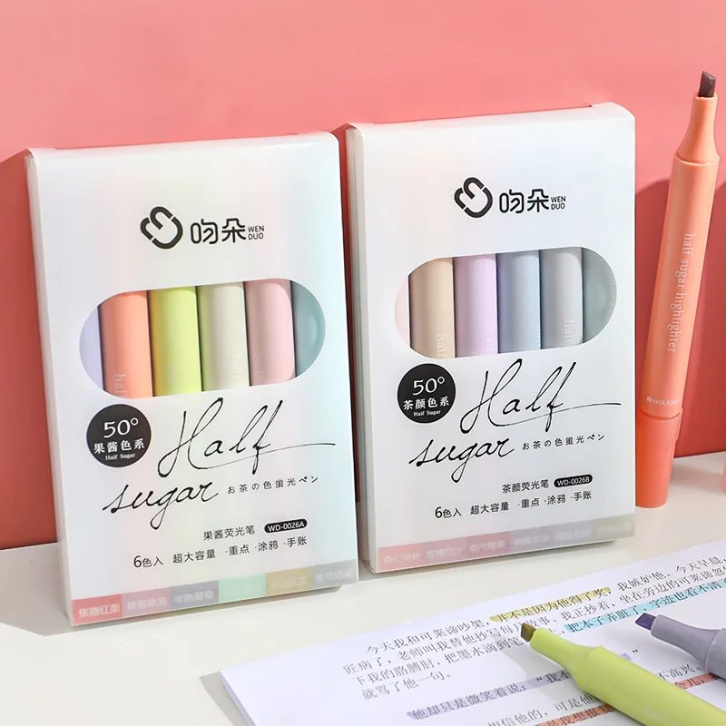 Office School Supplies Protecting  Highlighter Student Gift  Account Marker Large Capacity Slanted Head Boxed Marker Pen Lovely