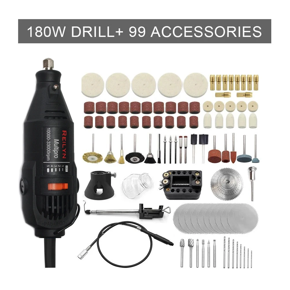 

180W Electric Grinder Mini Handy Rotate Tool Variable Speed Dremel 10000-33000rpm Mini Grinders with 99pcs Accessories