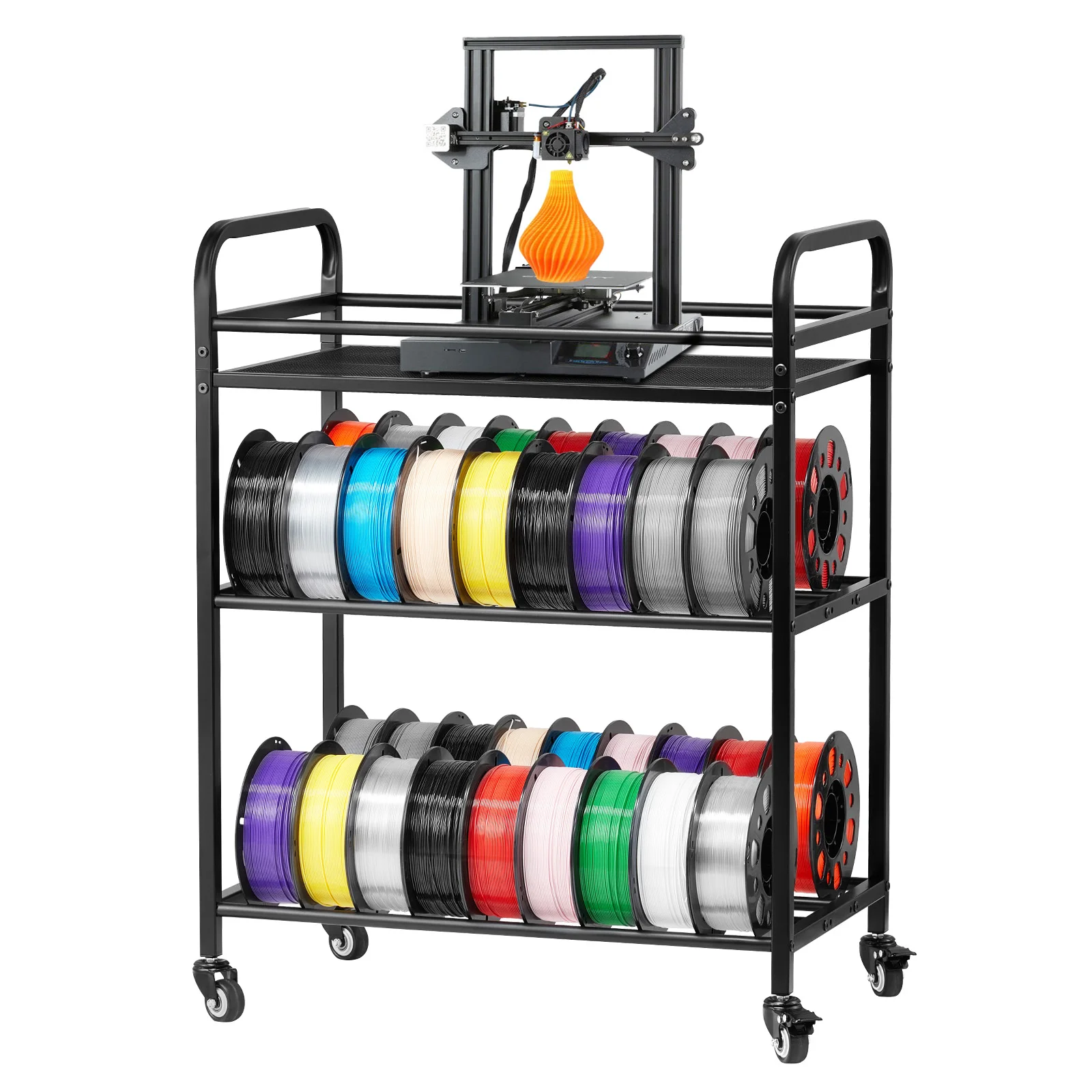 SucceBuy Scaffale per filamenti per stampante 3D a 3 livelli Supporti per bobine di filamenti rotanti Rastrelliere con ruote Filamenti organizzati per ufficio
