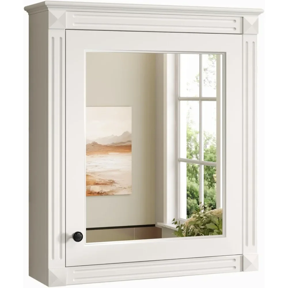 

Bathroom Medicine Cabinet with Mirror Door & Adjustable Shelves, 24" x 28" Wall Mounted Storage Cabinet Over Toilet