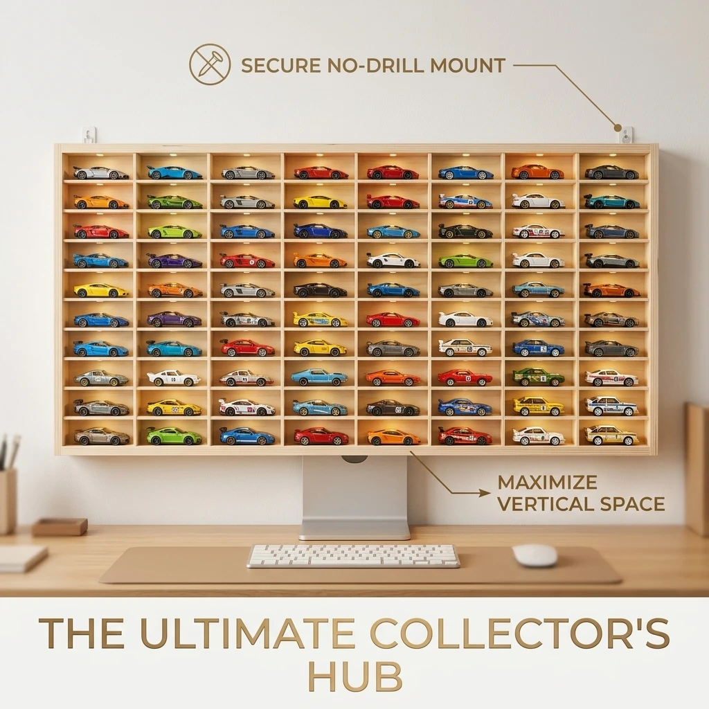 80 Slots Real Wood 1:64 Diecast Toy Car Display Case Wall Mounted Display Rack Holder Open Shelf Storage Organizer for Small Model Cars Collection Premium Solid Wood Grids Display Unit Mini Vehicles Storage Box Large Capacity Shadow Box Home Garage Decor