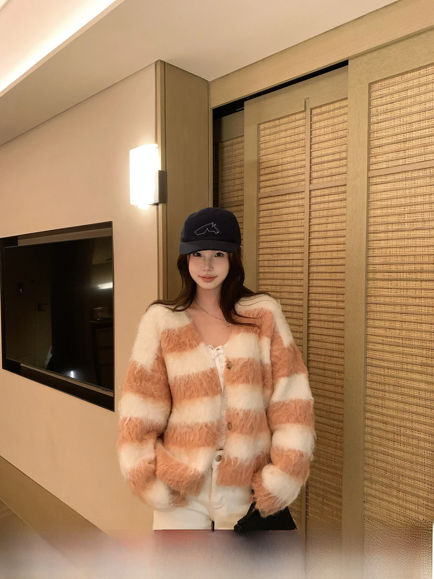 

Anneop Color Blo Striped Knitwear Cardigan Women's Loose Woolen Outerwear Casual Sle Long Sve V-Ne Spring Faion