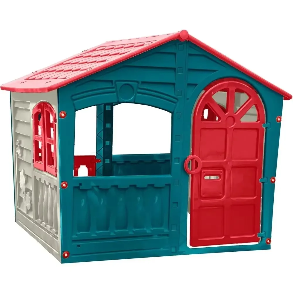 House of Fun Playhouse for Kids – Indoor Outdoor Working Door and Windows Red White Blue Color Twilight Color Toddlers Age 2