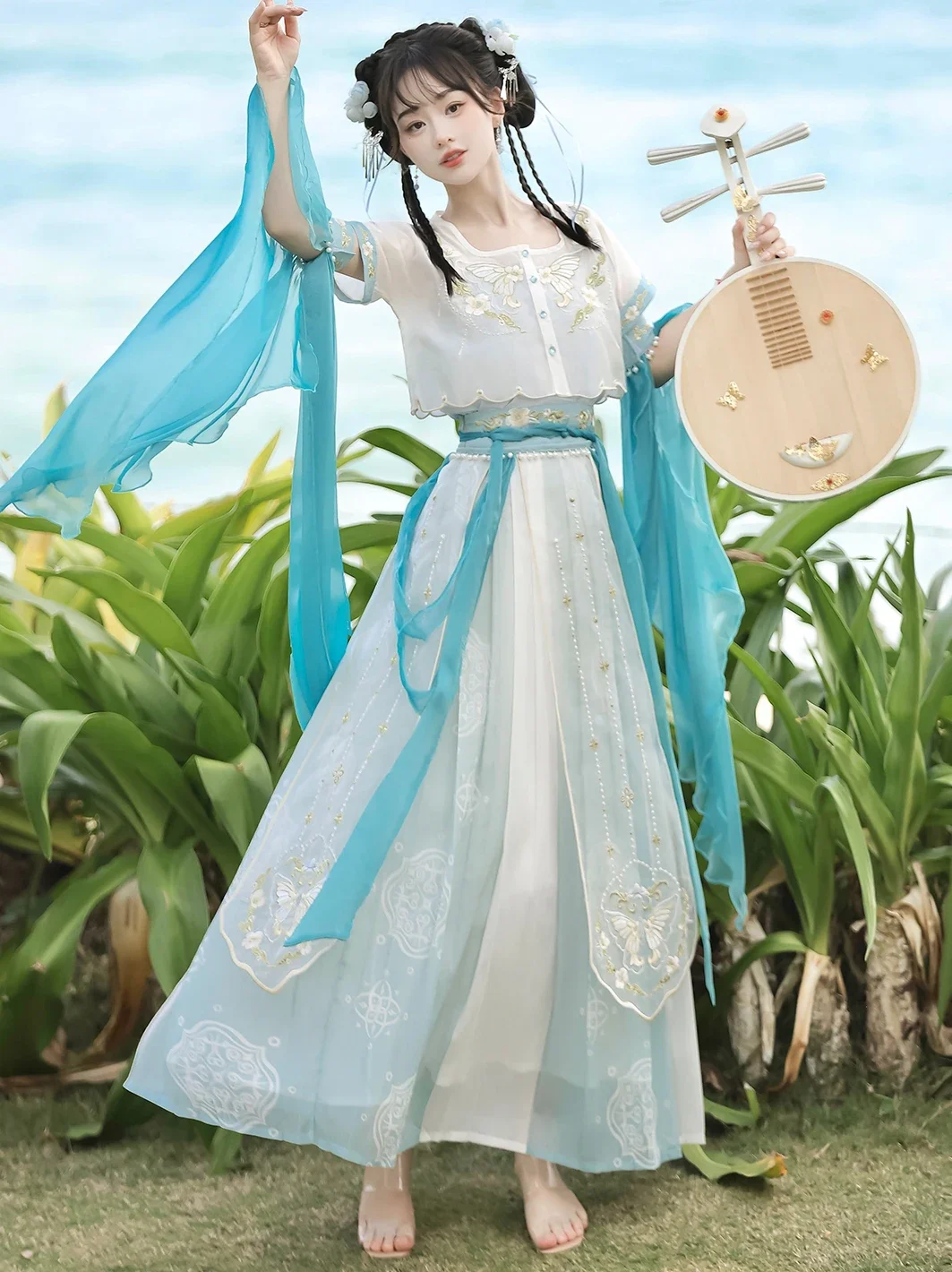 Exotic Style Dunhuang Kweichow Moutai Embroidery Improved Hanfu Suit Han Elements Dance Western Performance Wear Shooting Photo