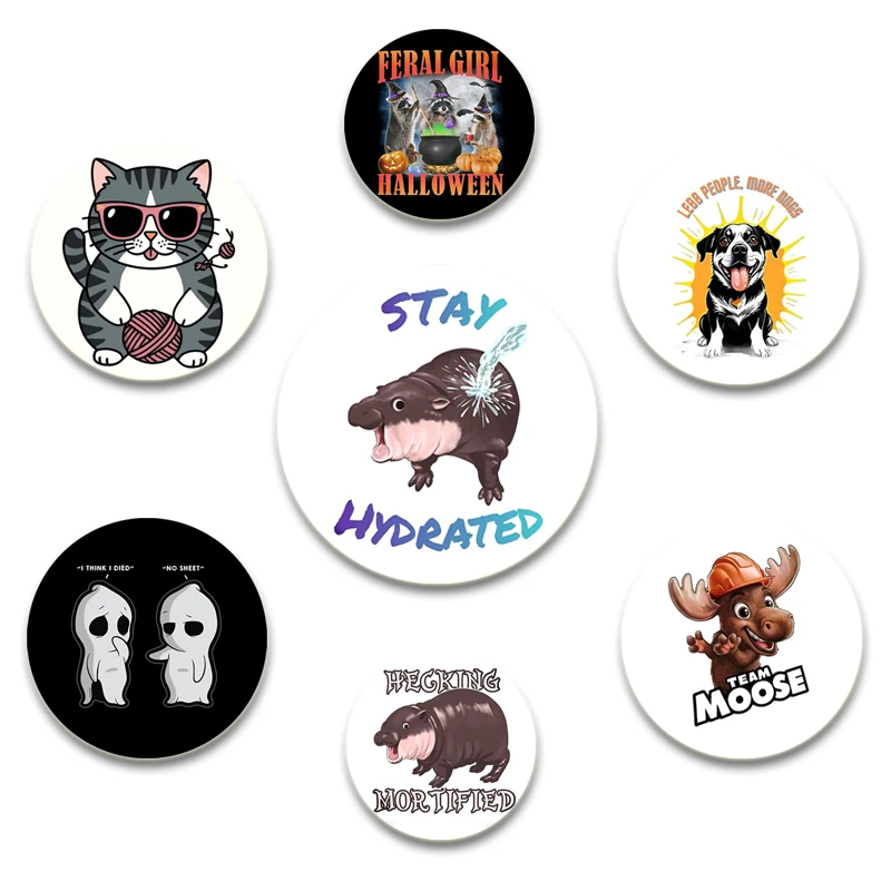 58mm Cute and Funny Animals Theme Donkey Moo Deng Baby Anime Brooches DIY Button Badge Buckle Craft Pins for Clothes Decoration