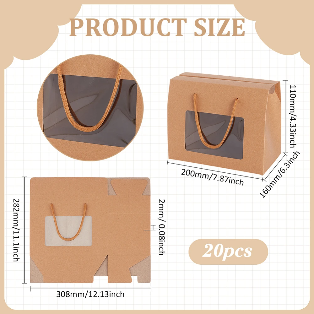 Packs Kraft Paper Box with Handles 7.8x6.3x4.3inch Brown Gift Boxes with Clear Window Gifts Wedding Business