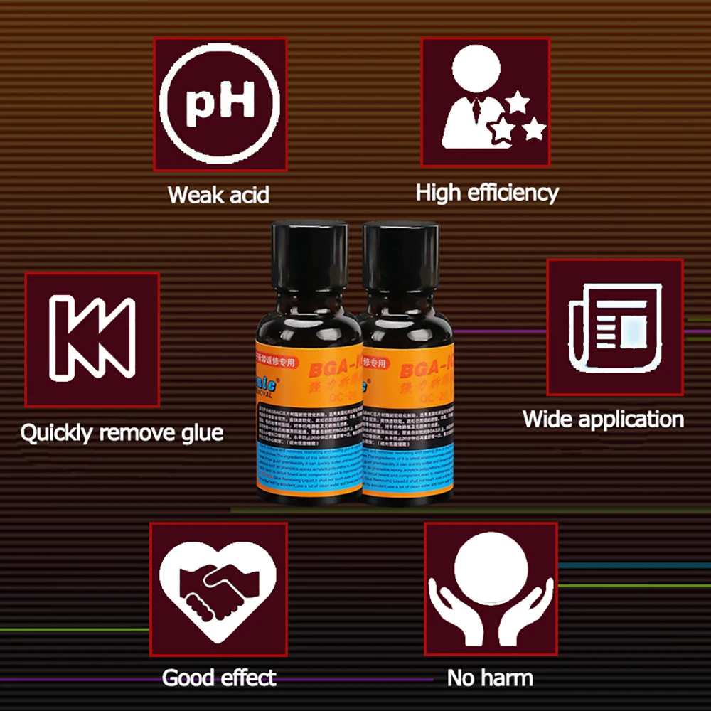 Líquido de eliminación de pegamento mecánico BGA-IC, QC-20 de reparación de disco duro, Chip de placa base de teléfono, ácido, solución de eliminación de pegamento fuerte