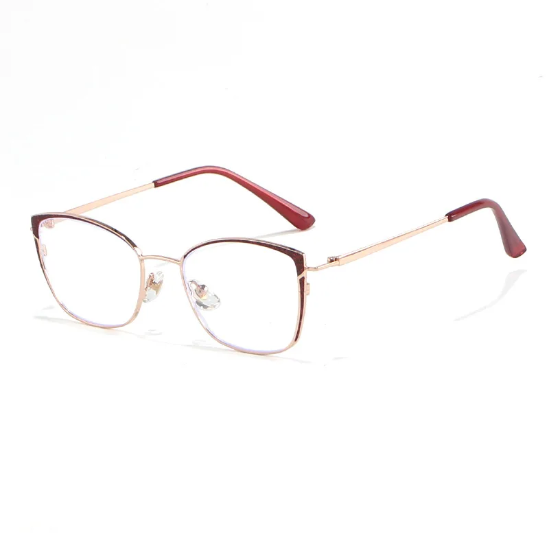 OLLYMURS Fashion Trend Women's Cat Eye Glasses Shiny Alloy Personality Small Face Optical Prescription Eyeglasses Frame F93065