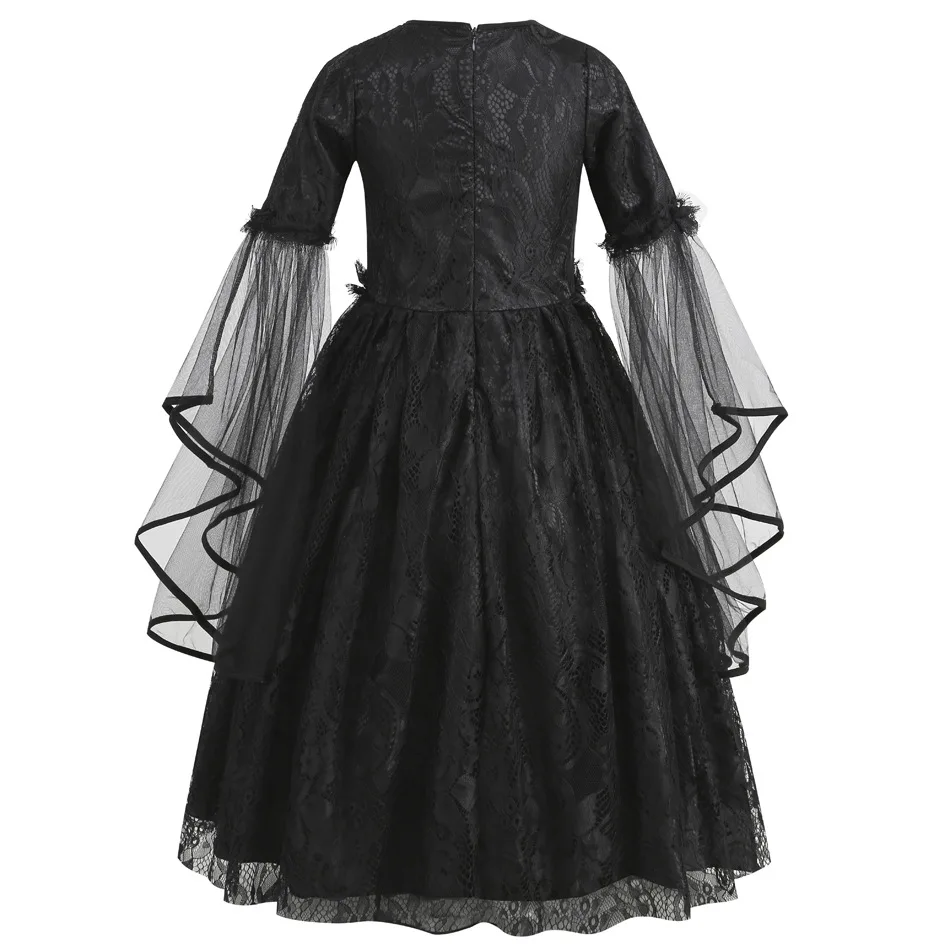 Halloween Children Ghost Bride Cosplay Costume Kids Black Gothic Cosplay Dress Girls Evil Witch Dress Up Outfits Elegant Gown