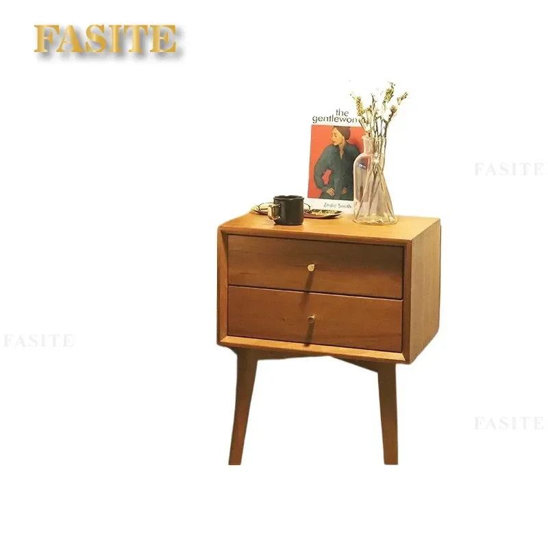 For Cherry Wood Cloud Bedside Table Nordic Solid Wood Nightstand with Storage Two Drawer Cabinet Japanese Style Bedroom