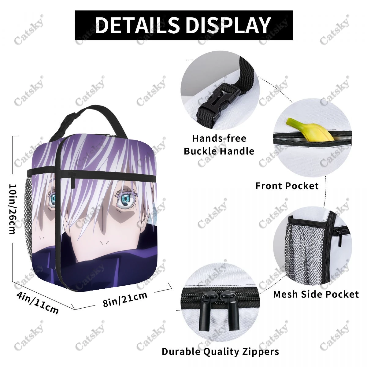 Anime Jujutsu Kaisen  Portable Aluminum Foil Thickened Insulated Insulated Lunch Bag Waterproof Insulated Lunch Tote Bag