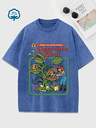 Chomper Comic Pattern Print Women Washed Tshirts Summer Fashion T-Shirt Breathable O-Neck Distressed Tee Shirts Soft Cotton Tops