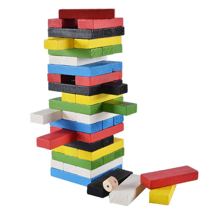 Wooden Stacking Tower Game Interactive Board Game 48PCS Small Colorful Stacking Blocks Balancing Blocks for Family Game