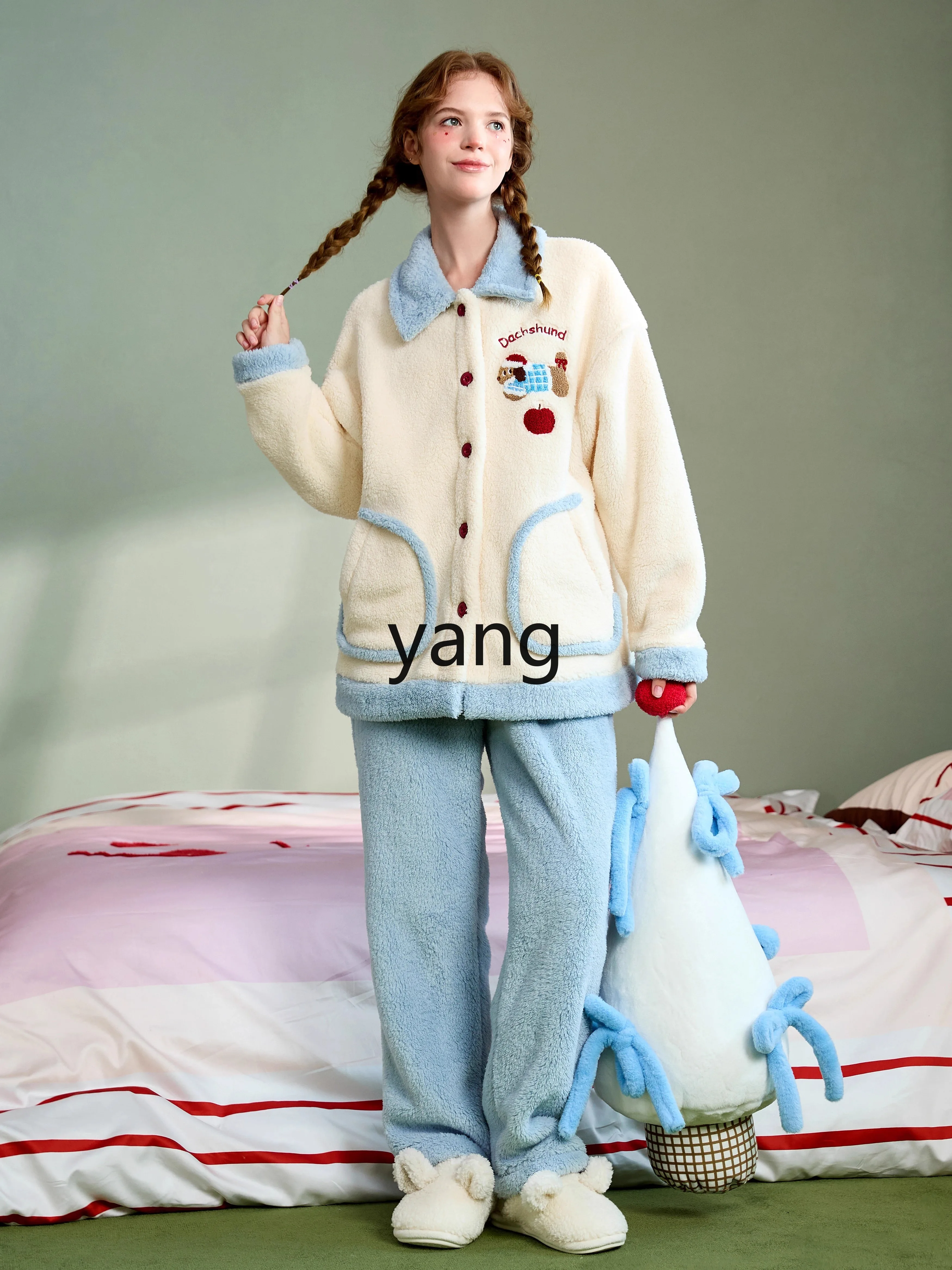 LMM pajamas women's winter coral fleece warm cute fleece can be worn outside loungewear