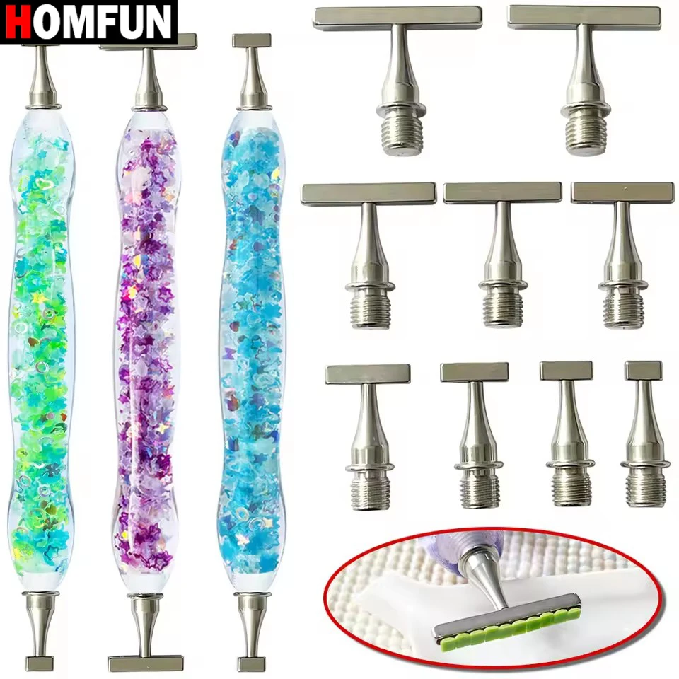 

HOMFUN NEW 9pcs Bits Accessories Embroidery Pen，Threaded Diamond Painting Dot Drill Tool，Multifunctional Metal Screw Thread Tips