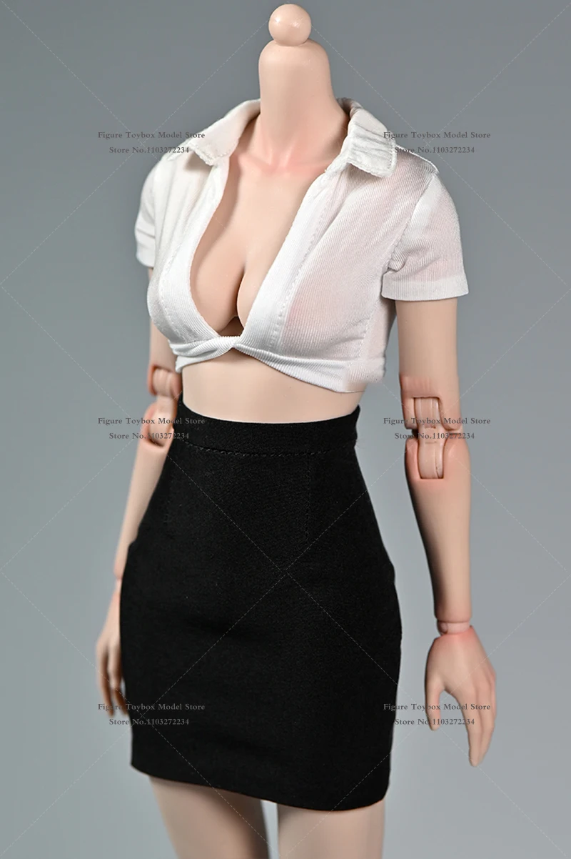 In Stock 1/6 Female Soldier High Waist Tight Short Skirt Hot Sleeveless Vest White Top Slim Splicing Dress For 12" Figurine Body