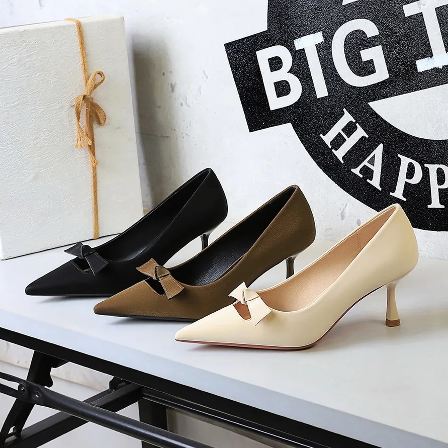 

High Heel Shoes Women Butterfly Knot Pointed Toe Pumps Fashion Shallow Slip on Slides Luxury Stiletto Sexy Heels Shoes Designer