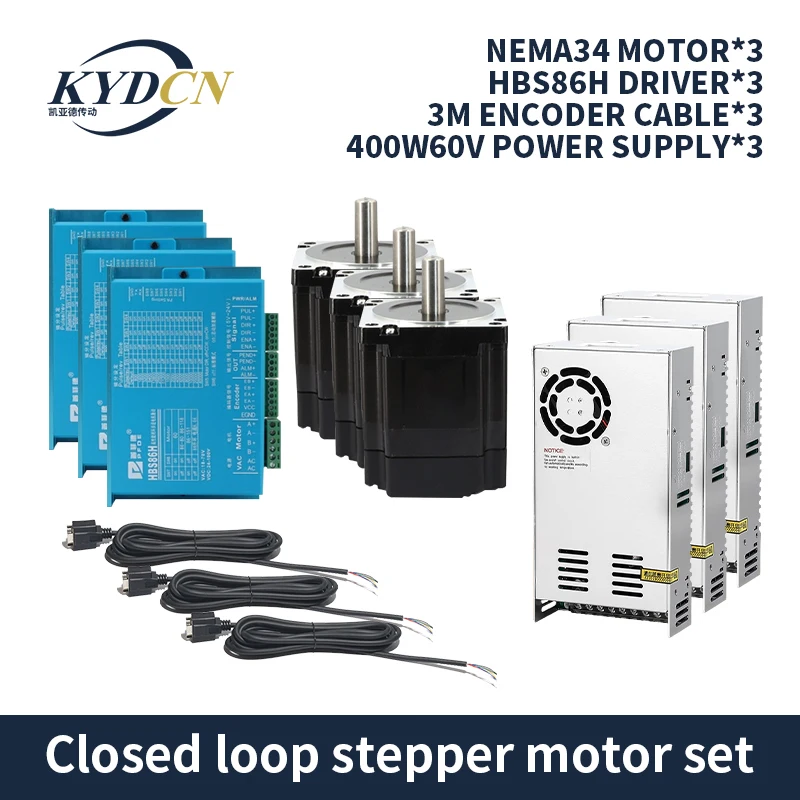 Four axis Nema34 4.5N 8.5N 12N closed-loop motor kit with HBS86HD driver and switch power supply S-400W 60V Three piece set