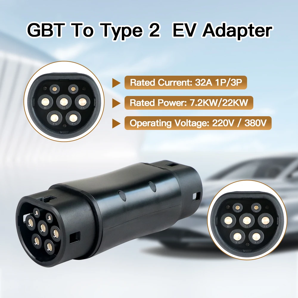 ERDAN-Adaptateur GBT vers Type 2 pour véhicule électrique, prise de câble, connecteur de charge, 32A, 22KW, 7KW, GB/T vers IEC 62196