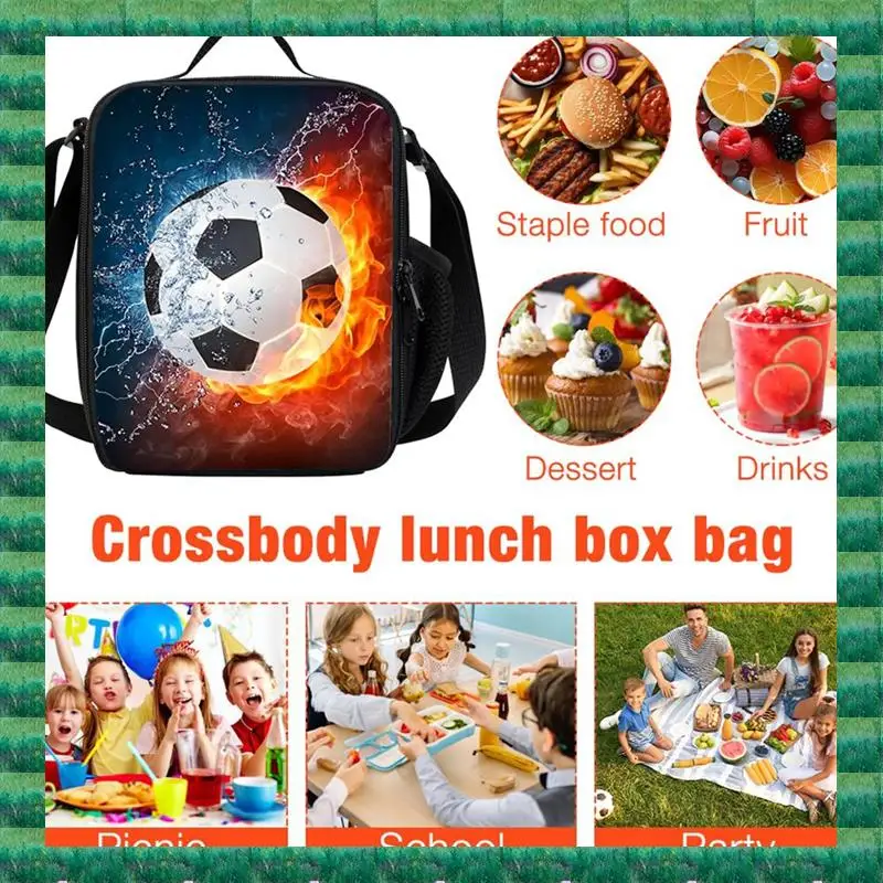 

B76A Football Lunch Box Bag Boys Girls,Reusable Cooler Warm Lunch Tote With Bottle Holder, For School Camping Travel Picnic