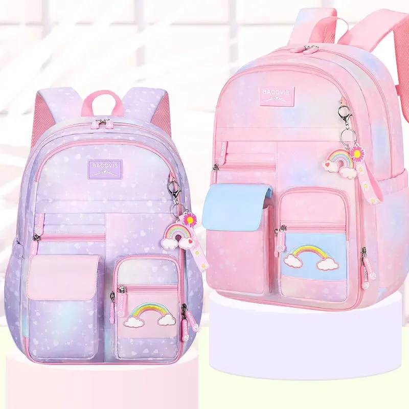 Mochila De estudiante de color caramelo para niñas, mochilas lindas de estilo escolar, bolsa ligera con reducción de carga para niños, grado 3 a 6