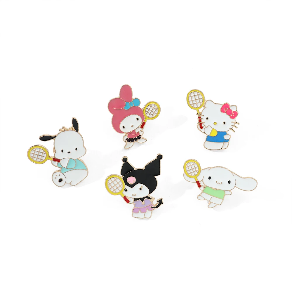 5 Pcs Animal Badminton Brooch Cute Hello Kitty Kulomi Enamel Pin Pochacco Metal Badge Backpack Clothing Jewelry Festival Gift