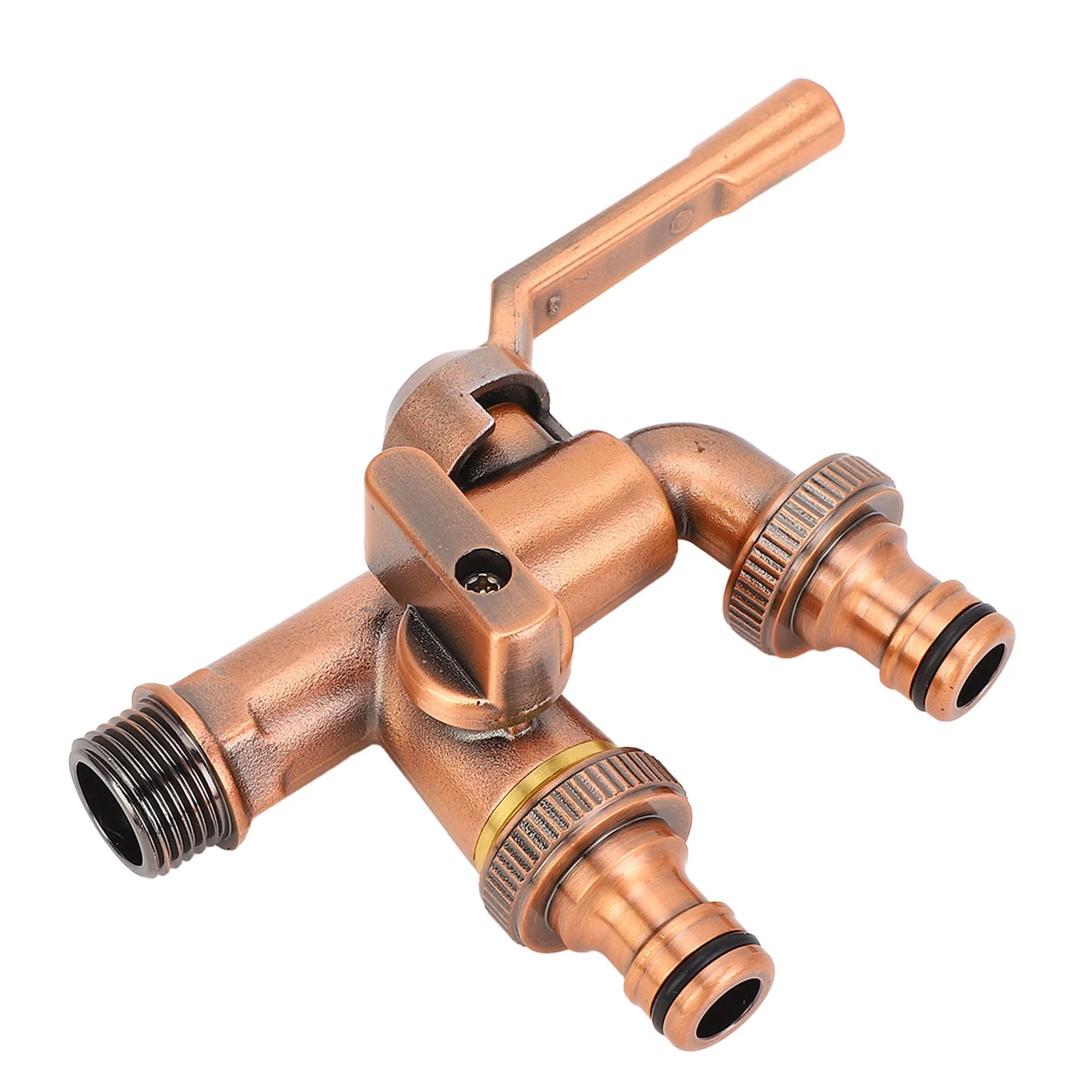 Double Taps Water Faucet 3/4 Inch Inlet 25mm Double Outlets Brass 2 Way Garden Hose Splitter
