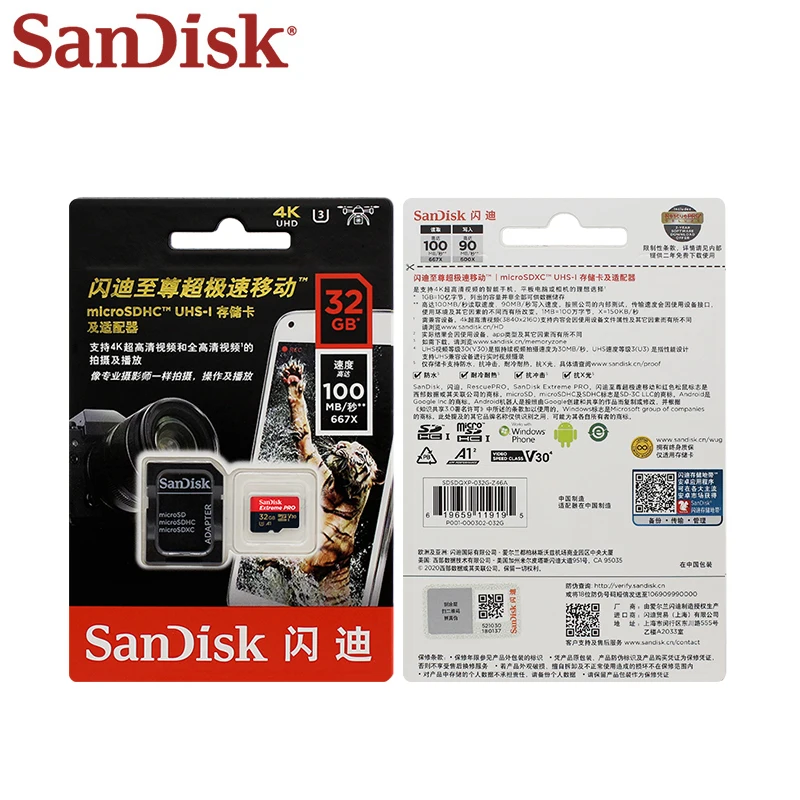 Scheda di memoria Microsd SanDisk ad alta velocità U3 C10 A2 V30 4K Extreme Pro Micro SD Card fino a 200 Mb/s Flash TF Card per fotocamera del telefono