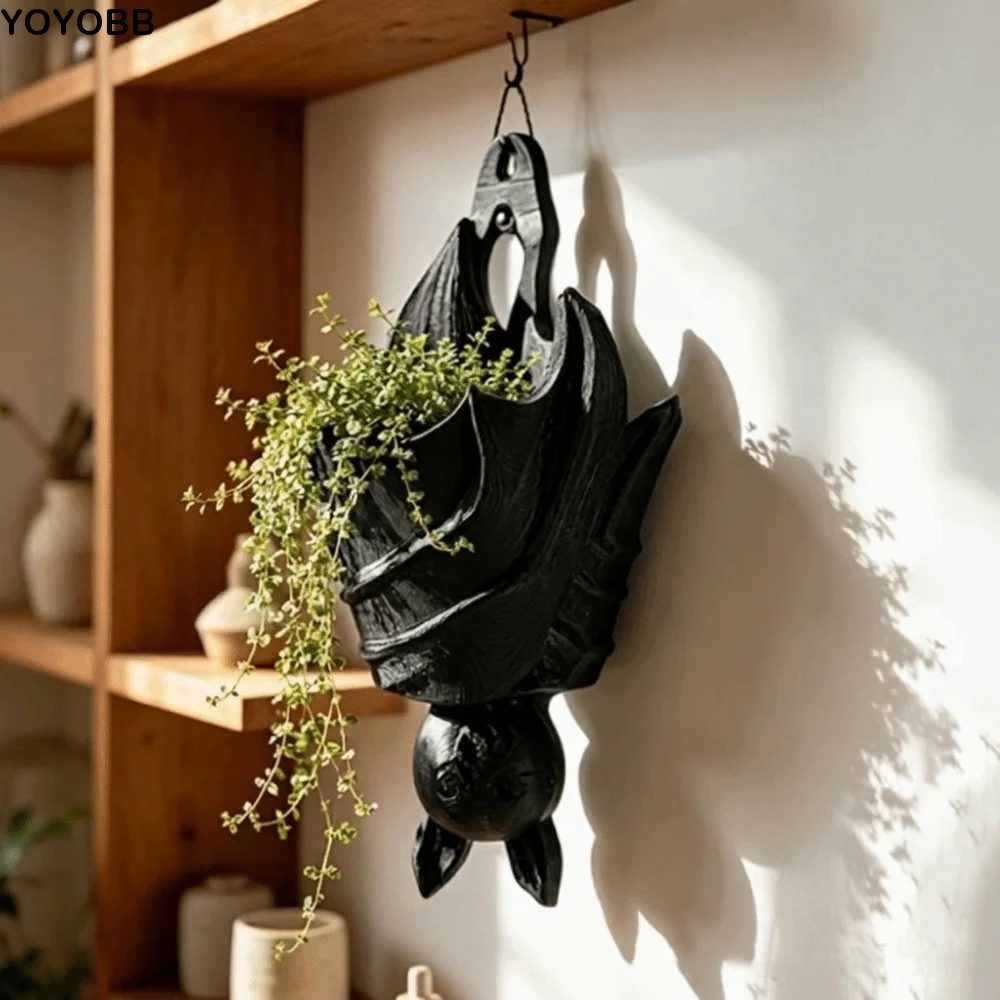 3D Printed Bat Hanging Planter Halloween Gothic Style Bat Shaped Flower Pot Funny Whimsical Hanging Succulent Planter