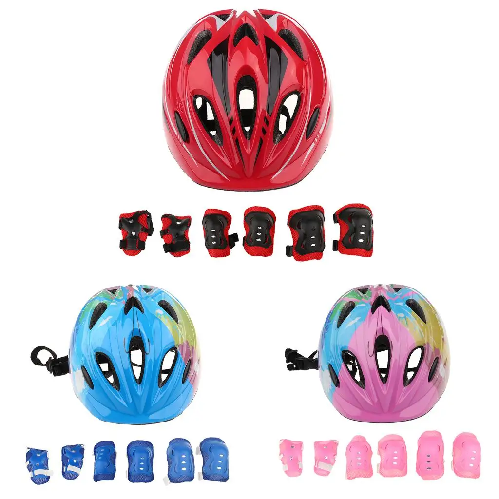Kids 7 Pieces Outdoor Sports Protective Gear - Boys Girls Child Bicycle Cycling Skate Adjustable Helmet Set - Various Colors