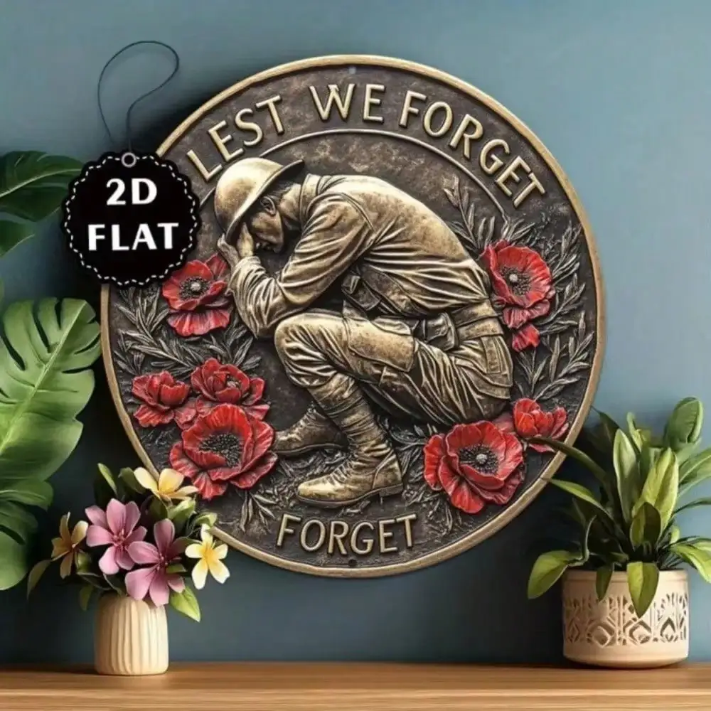 لوحة فنية جدارية معدنية "Lest We Forget" من ANZAC، لافتة جندي الخشخاش الأحمر #5