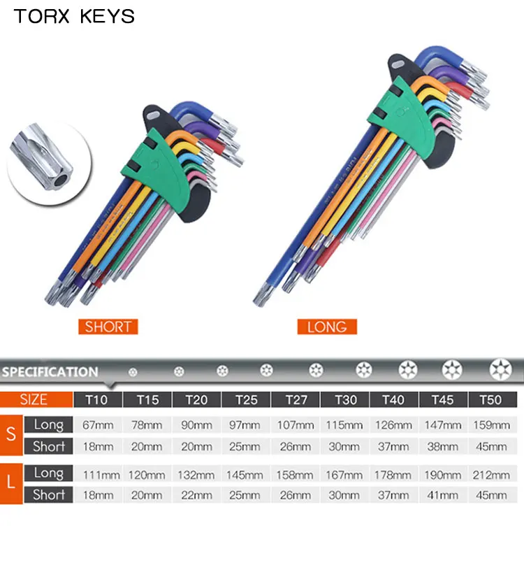 Allen Key Set L Wrench Kit For Allen Screw 9PCS Long Arm Hex Key Set 1.5mm To 10mm Hexagon Spanner Hand Tools For Bicycle Repair