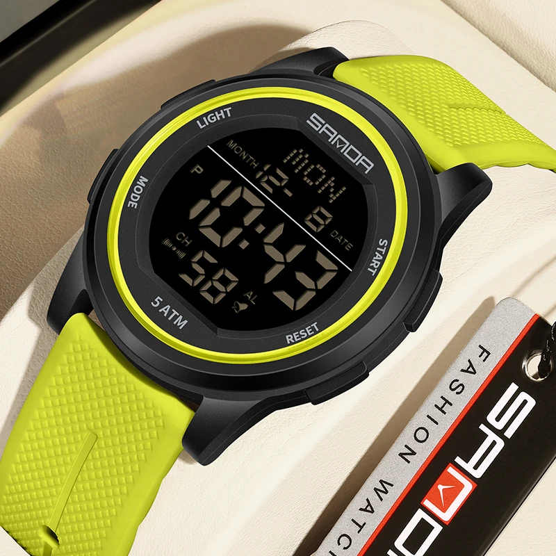 SANDA Minimalist Waterproof Digital Various Colors Cool Round Mens Wristwatches Sport Electronic Watch for Alarm Clock