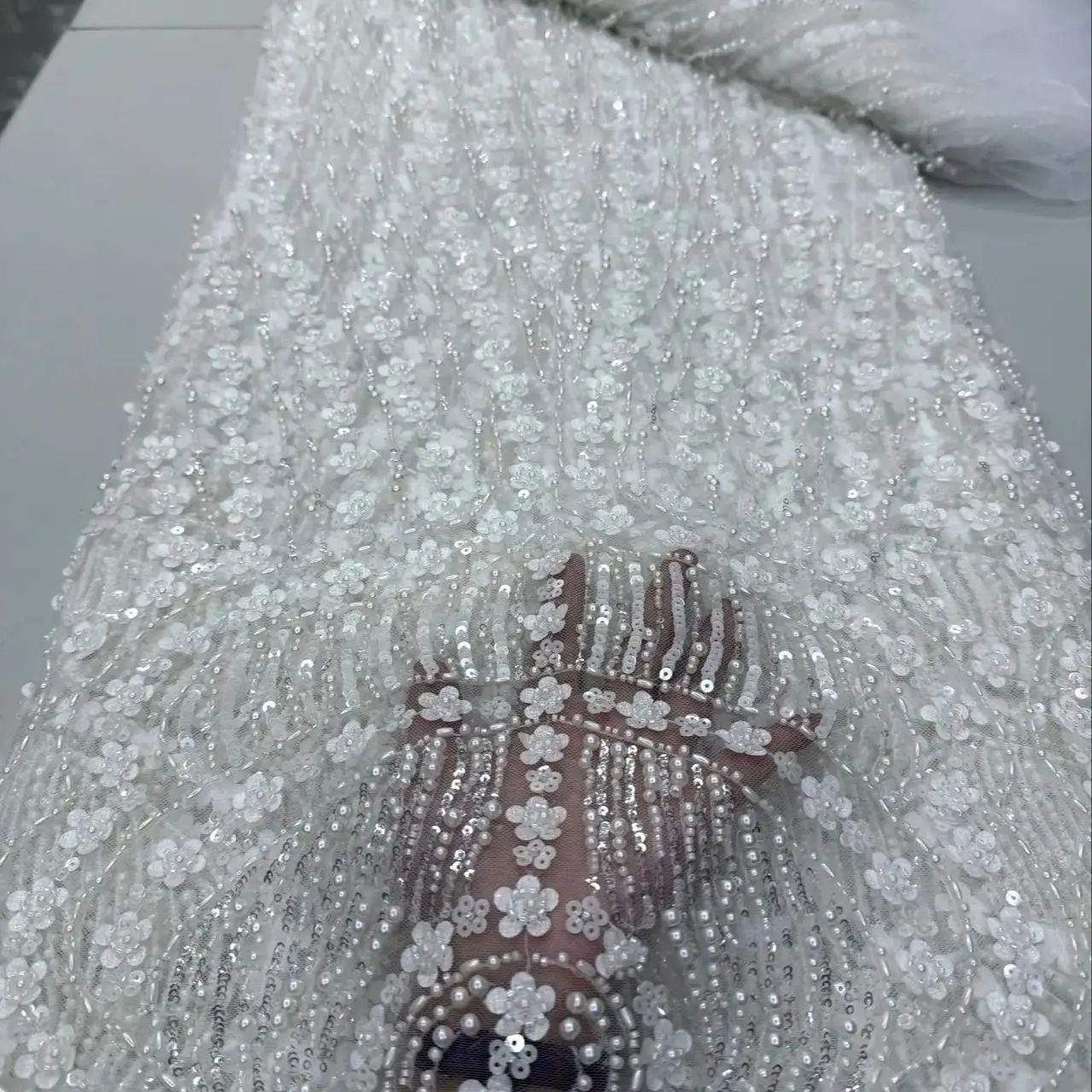 

Africa Nigerian Beaded French Mesh Lace With Sequins High Quality 2025 Embroidery Lace Sequins Lace For Wedding Dresses Women