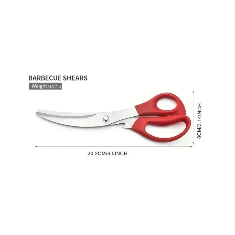 1pc stainless steel super sharp kitchen scissors, curved blade barbecue scissors, for barbecue roast meat, internal organs
