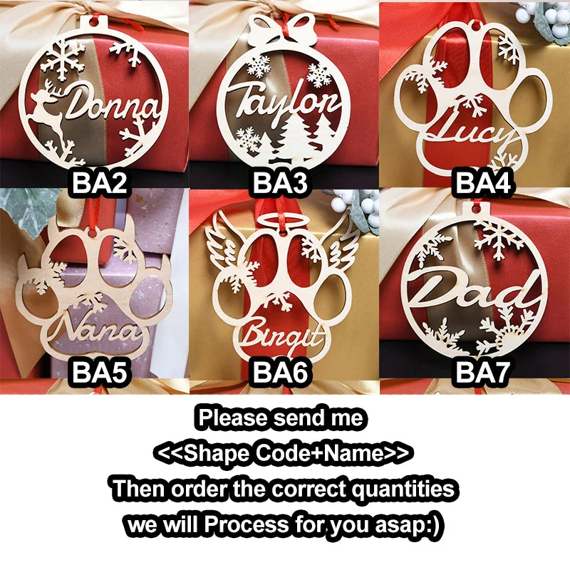 Custom-Made Name Christmas Ornament Personalized Laser Cut Customized Baubles Name Wooden Snowflake Christmas Hanging Gift Tags