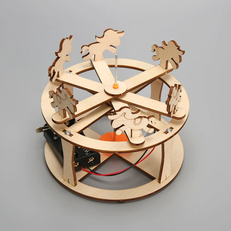 New#Wood Merry-go-round Carousel Kits DIY Science Building Projects 3D Wooden Puzzles Assembly Model Set Educational Toys